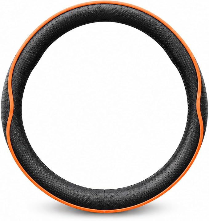 Car Steering Wheel Cover Full Surround - Soft Breathable Anti-Slip Heavyweight Safety Cover, Thick Cushioned Sports Style Universal Fit for Auto Truck SUV (Black/Orange)