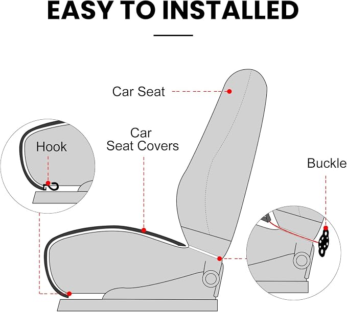 surpassme 2pc Comfortable Car Seat Covers Universal Front Seat Covers for Car Accessories with Storage Pockets, Padded Car Interior Covers for Automotive, SUV, Truck, and Van(Khaki)