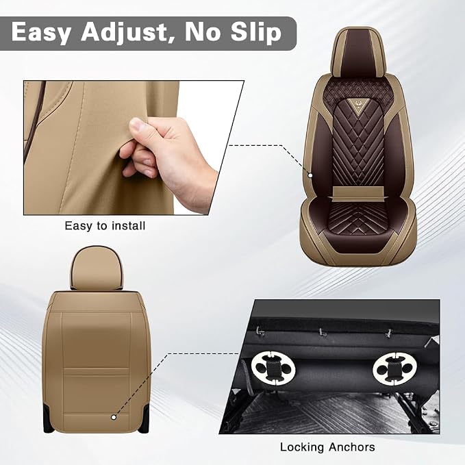 Fit for Toyota Venza Seat Covers 2009-2026,Premium Leather, 360° Full Protection, Thick Padding & Memory Foam, Waterproof & Stain-Resistant Car Seat Cover Front Set (2 Seat,Brown&Beige)