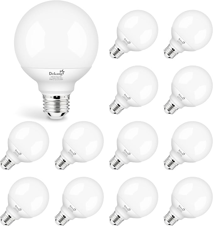 12 Pack E26 Base Bathroom Light Bulbs 3000K Soft White, G25 LED Globe Light Bulbs 60Watt Incandescent Equivalent, Round Light Bulb for Vanity Mirror, 5W, 500LM, Non-Dimmable
