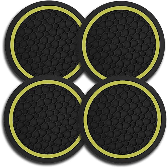 4PCS Car Cup Holder Coasters, Dustproof Automotive Interior Accessories Mat,2.75 Inch Non-Slip Insert Water Bottle Holder Pads, Universal for Vehicles, Trucks, RVs and More (Yellow)