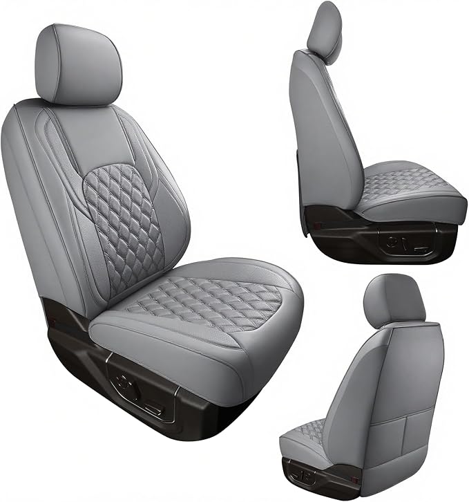 Huidasource Tacoma Front&Back Seat Covers, Gray Leather Car Seat Cushion Cover Accessories Fit for 2016-2023 Double & Crew Cab Toyota Tacoma SR SR5 Limited TRD Sport/Pro/Off Road(Full Set/Gray)