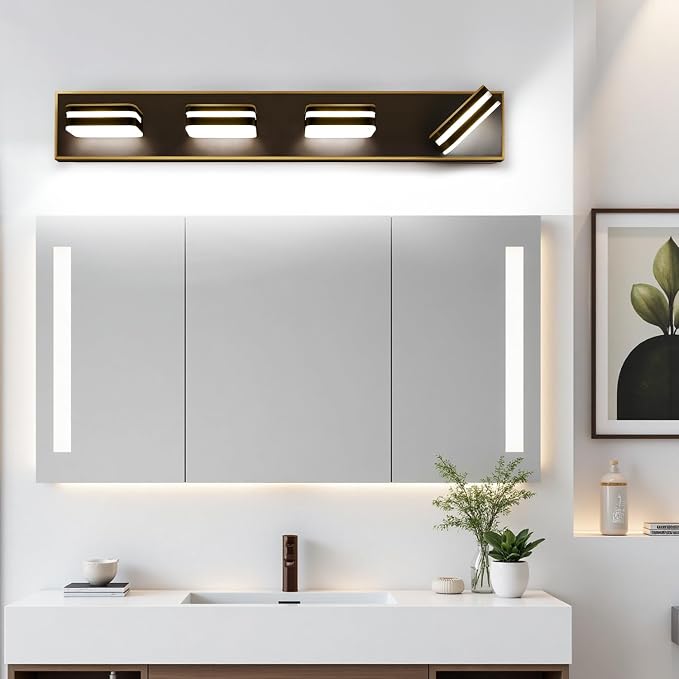 Torondo 360° Rotate LED Bathroom Vanity Light Fixtures, Acrylic Vanity Lights for Bathroom, Modern Wall Lighting Fixtures Over Mirror Living, Oil Rubbed Bronze, Natural White, 4-Light, 27-Inch