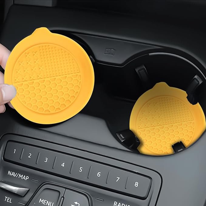 Mandark 4PCS Car Cup Holder Coaster, Silicone Anti-Slip Vehicle Insert Water Bottle Mat, Automotive Interior Insulation Drink Cup Pad Decor Accessories, Universal for SUV, Sedan, Truck (Yellow)