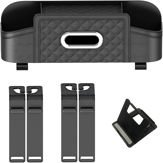Mandark Car Headrest Backseat Organizer, Multifunctional Vehicle Seat Back Storage Box with Drink Cup Holder and Hooks, Automotive Travel Accessories, Universal for SUV, Sedan, Truck (Black)