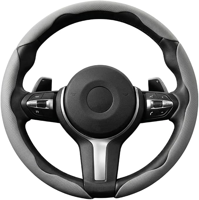 3PCS Car Steering Wheel Cover, 14.5-15" Breathable Nappa Leather Segmented Steering Wheel Protector with Non-Slip Grip, Stylish Auto Interior Decor Accessories, Universal for Vehicles (Gray)