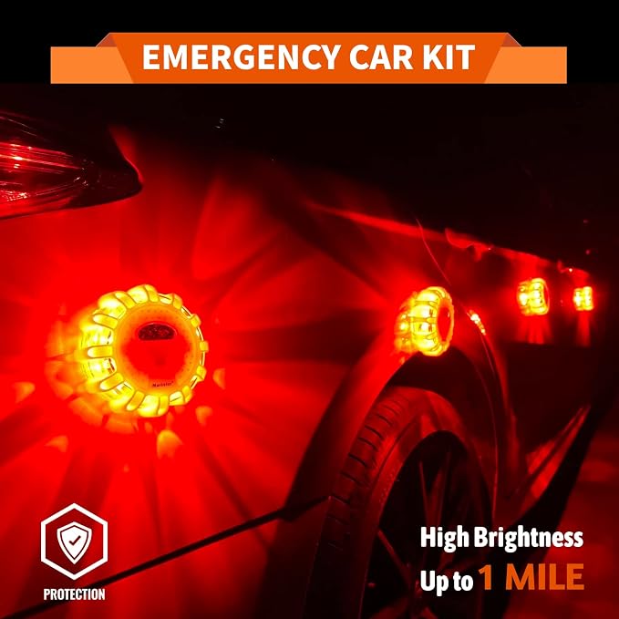 LED Road Flares Roadside Emergency Car Kit Road Safety Flare Light Rechargeable Safety Beacon Warning Light 9 Flash Modes With Magnet & Hook
