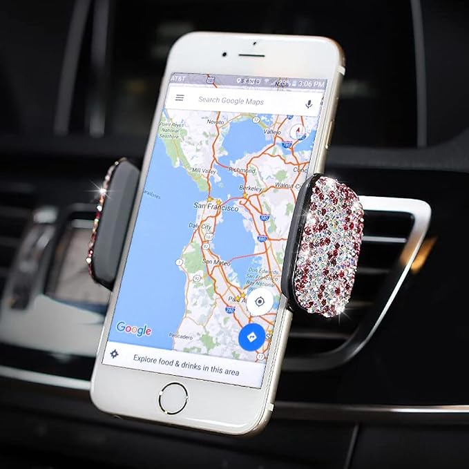 SUNCARACCL Bling Car Phone Holder, 360°Adjustable Crystal Auto Phone Mount Universal Rhinestone Car Stand Phone Holder Car Accessories for Windshield Dashboard and Air Outlet (Pink)