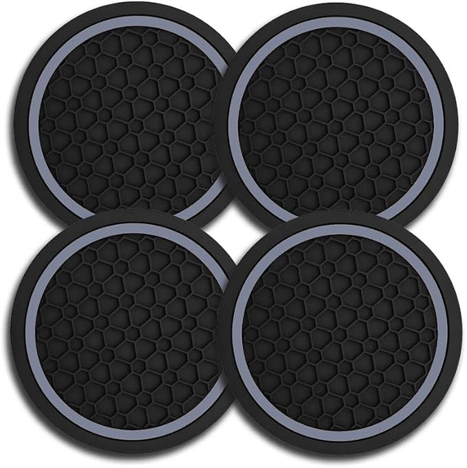 Car Cup Holder Coasters, Dustproof Automotive Interior Accessories Mat,2.75 Inch Non-Slip Insert Water Bottle Holder Pads, Universal for Vehicles, Trucks, RVs and More (Black/Gray, 4PCS)