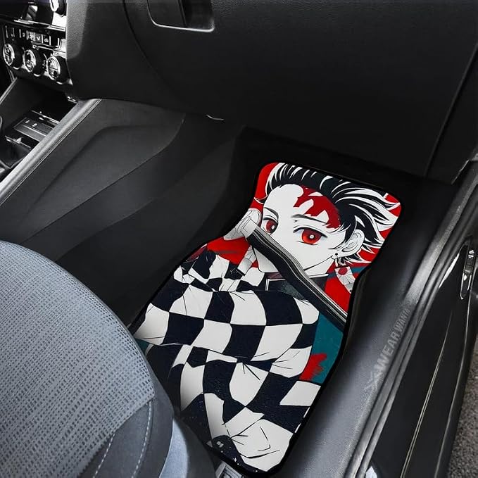 Anime Car Carpet Mat Set of 2 Front Design Automotive Accessories Interior All Weather Floor Mats Decor with Non Slip Black Anti Skid Backing (BlackOpXTanjroo)