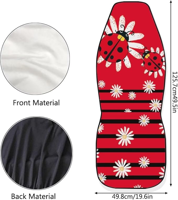 Cartoon Ladybirds Front Seat Covers for Cars White Daisy Driver Car Seat Cover Soft Comfort Bucket Seat Covers Universal Fit for SUV Truck Sedan
