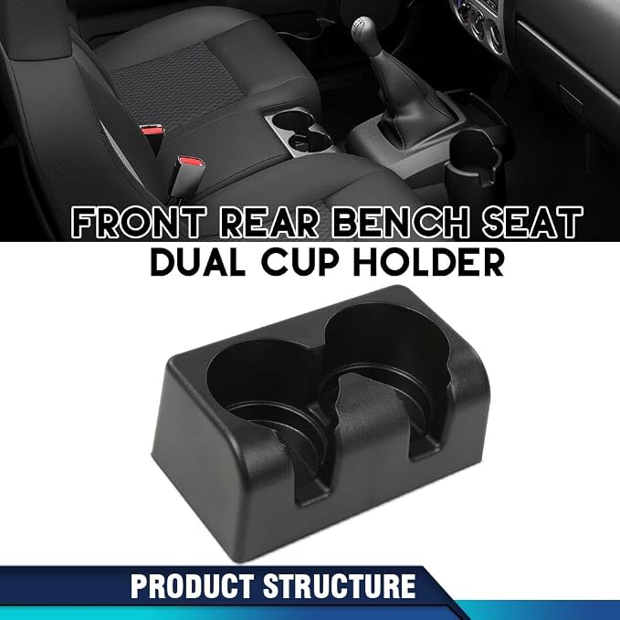 PIT66 Bench Seat Dual Cup Holder Fit Chevy Colorado GMC Canyon 2004-2012 | Center Console Insert Replacement, Double Storage Organizer, Black ABS, Fit Chevy Colorado 2004-2012/Fit GMC Canyon 2004-2012