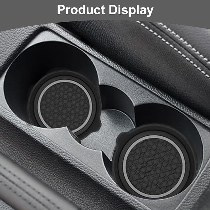 HZEL Car Cup Holder Coasters, 4PCS Non Slip Waterproof Vehicle Water Bottle Pads, Recessed Automotive Interior Drink Mat Decoration Accessories, Universal for SUV Sedan Truck (Gray/Black)