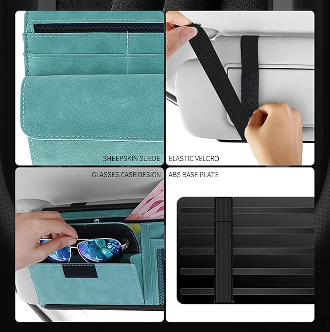 JEYODA Car Sun Visor Organizer Glasses Case Storage Bag note Holder Car suede Zipper Card Hold Car Organizers and Storage (brown)