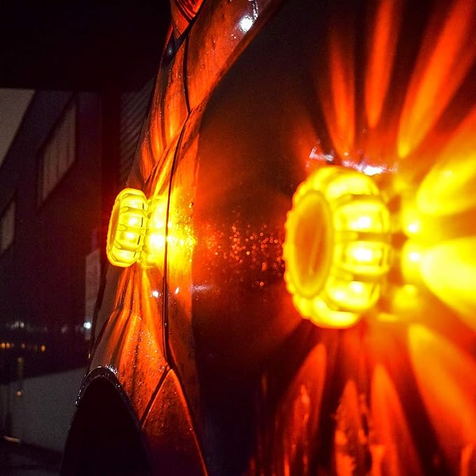 AUTOXBERT 3 PCS LED Road Flares Flashing Warning Lights Roadside Safety Emergency Disc Beacon with Magnetic Base & Hook for Car Truck or Marine Boat