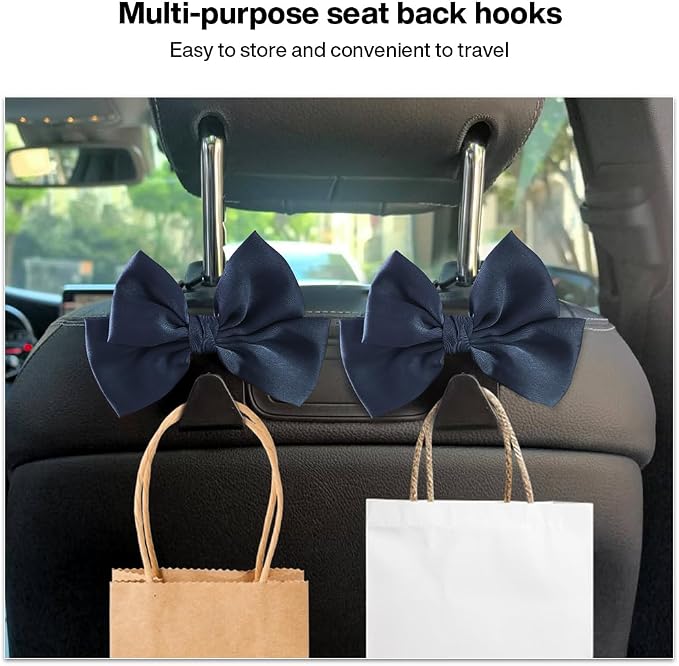 2-Pack Car Seat Headrest Hooks, Handbag Hangers, Dark blue | Storage organizer for handbags, clothes, coats and grocery bags; practical interior accessory for most cars and SUVs