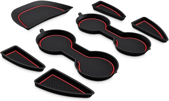 Auovo Cup Holder Inserts Coaster Center Console Liners Compatible with Chevy Malibu Accessories 2017-2025 Silicone Cup Mat Pad Door Liners Car Interior Decoration(Red, 7PCS-with Door Liners)