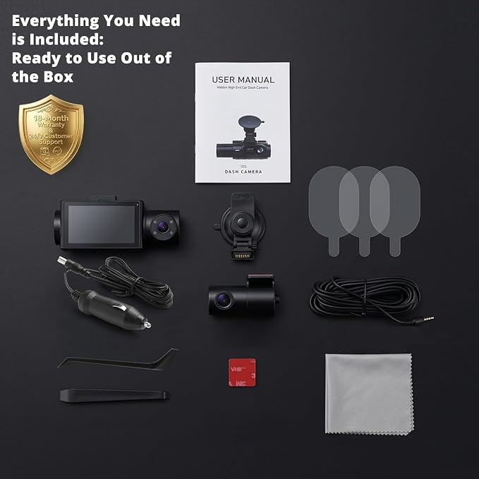 3 Channel Dash Cam 4K+2K+2K, 170° Ultra Wide Angle Triple Car Camera, Pro Night Vision, 5GHz High-Speed WiFi (2.4X Faster), GPS, G-Sensor, 24H Parking Mode, 64GB Card Included JMKANGMA