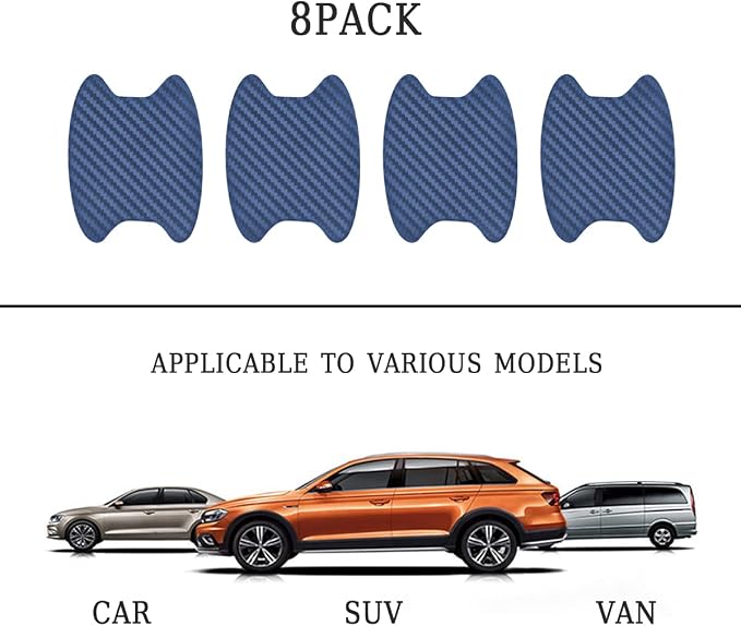 8PCS Car Door Handle Sticker, Carbon Fiber Anti-Scratches Car Door Cup Protector, Non-Marking Auto Door Handle Protective Film, Self-Adhesive Door Side Paint Protector for All Cars (Blue/8PCS)