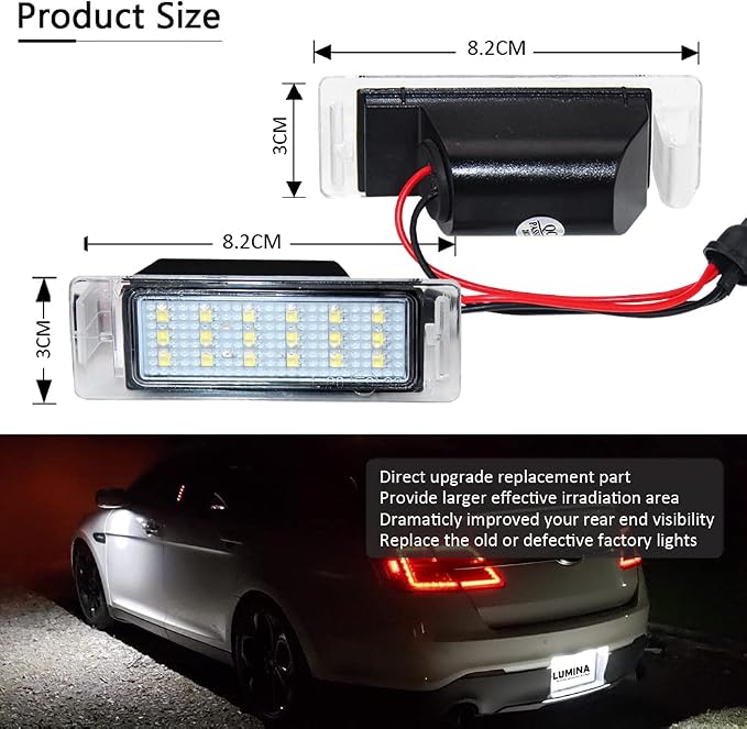 D-Lumina LED License Plate Light Tag Lamp Assembly for Chevy Corvette SS Equinox Impala Traverse Cadillac GMC Terrain Buick, Powered by 18-SMD 6000K White w/Error-Free Load Resistors, Pack of 2