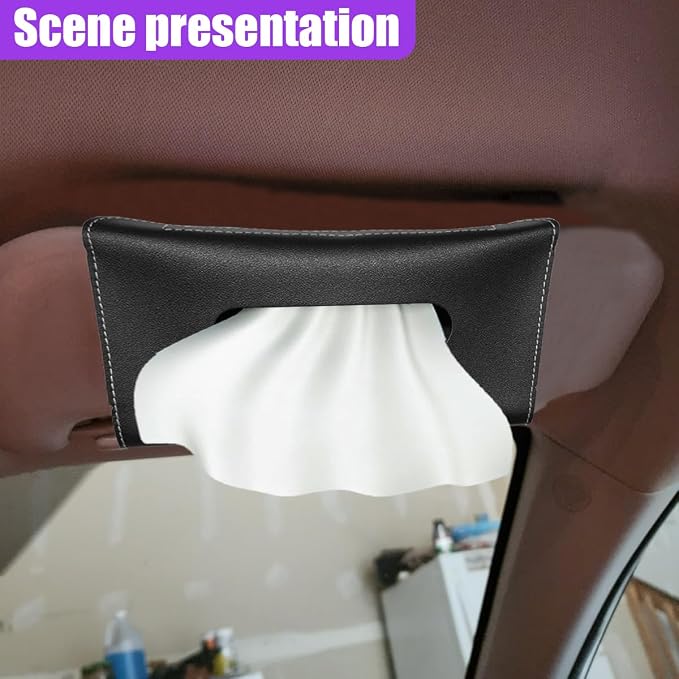 YoRise Car Sun Visor Tissue Holder, Soft Leather Automotive Hanging Napkin Storage Box, Rectangular Vehicle Interior Tissue Organizer Case for Car, SUV, Truck (Black)