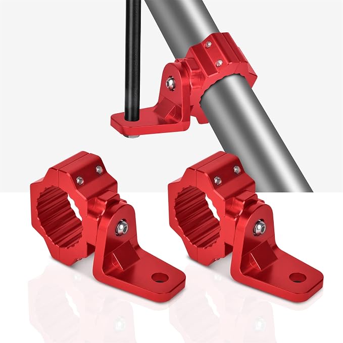 ZIDIYORUO UTV Flag Whip Mounts for 1.75-2in Roll Cage/Bar, Red CNC Al, 2PCS | Holds flags & LED UTV whip lights, 360 rotation clamp for 1.75-2in cages/Round bars, No-drill, Red anodized aluminum