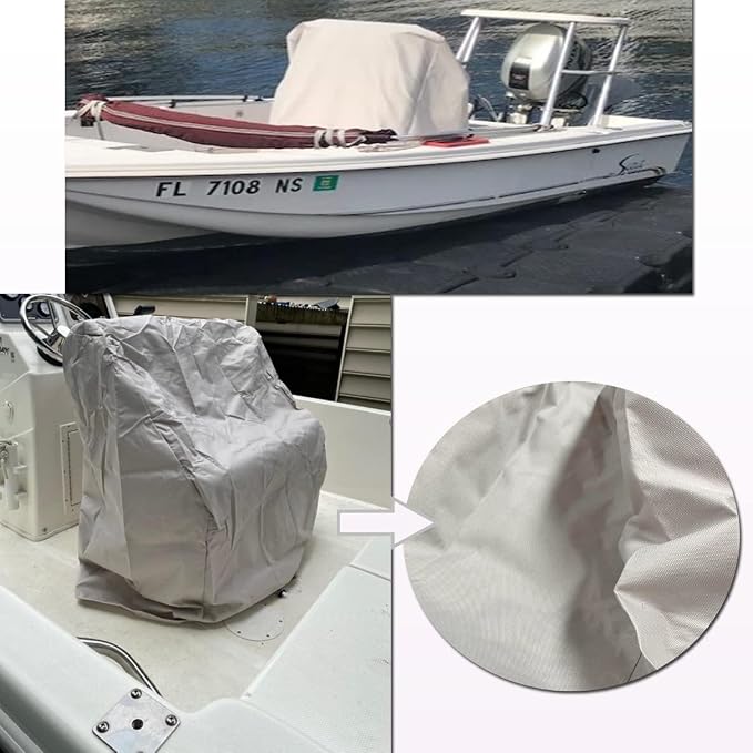 Boat Center Console Cover, 600D Marine Grade Polyester Canvas, Waterproof, Grey (Large Size up to 46" W 40" L 45" H)