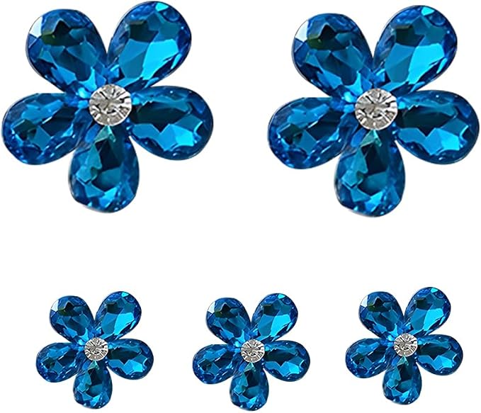 5PCS Bling Flower Car Air Vent Clips, Crystal Rhinestone Vehicle Air Conditioning Outlet Clip, Diamond Automotive Interior Decoration Charm, Universal for Automobile RV Truck (Blue)