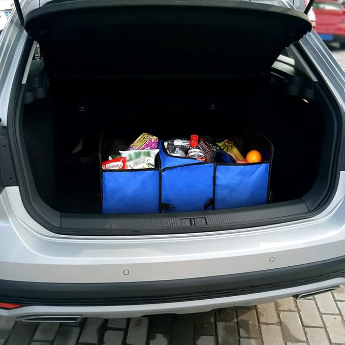 8sanlione Trunk Organizer, Large Capacity Cargo Storage with Insulation Cooler, Foldable for Cars, Vehicles, SUVs, Trucks, Automotive Interior Organizer (Blue)