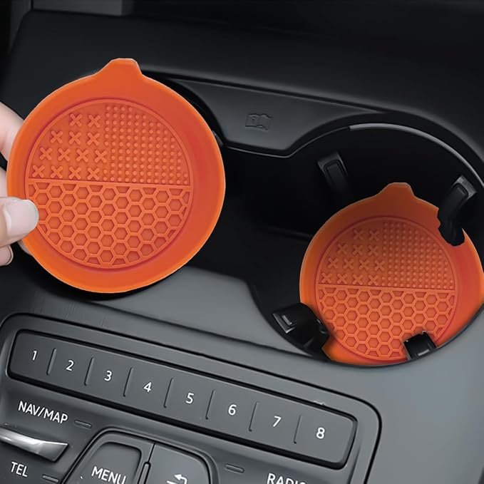 Mandark 4PCS Car Cup Holder Coaster, Silicone Anti-Slip Vehicle Insert Water Bottle Mat, Automotive Interior Insulation Drink Cup Pad Decor Accessories, Universal for SUV, Sedan, Truck (Orange)