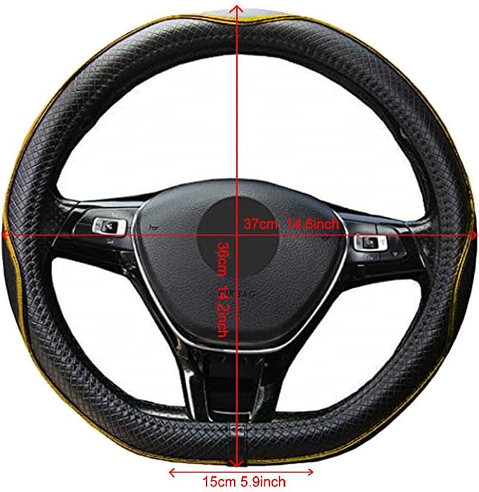 Mayco Bell Flat Bottom Steering Wheel Cover Anti-Slip,Safety,Soft,Breathable,Durable,Full Surround,Comfortable Grip Microfiber Leather (D Shape, Black Yellow)