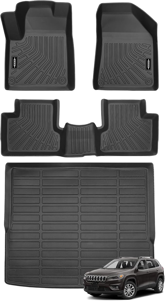Custom Fit Floor Mats for Jeep Cherokee (Not Fit Grand Cherokee) 2019-2023, All Weather TPE Floor Liners with Trunk Mat, Odorless Full Set Interior Accessories