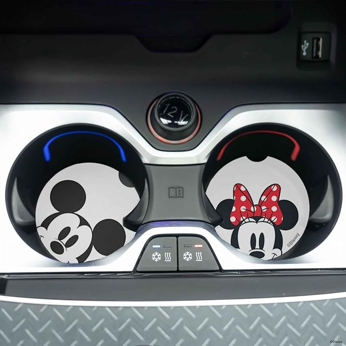 Disney Mickey Mouse and Minnie Mouse Ceramic Car Coasters | Fun Auto Coasters, Set of 2 for Car or Truck