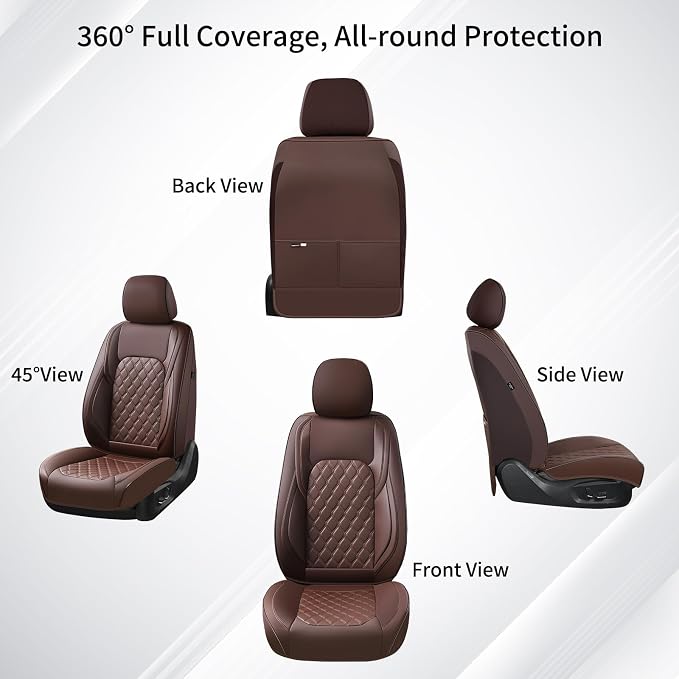 Huidasource Ford F150 F250 Custom Seat Covers, Full-wrap Car Seat Protector Fit for Ford F150 2015-2026&F250 F350 F450 2017-2026 All Cab XL XLT Lariat King Ranch Platinum(Front Pair/Coffee)