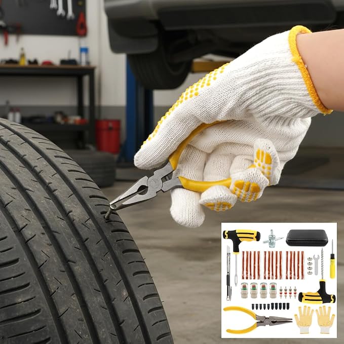 48Pcs Heavy Duty Tire Plug Kit, Off Road Emergency Puncture Repair for SUV, Truck, ATV, UTV, Tractor & Motorcycle, Fast Seal Tire Repair Kit with Tools