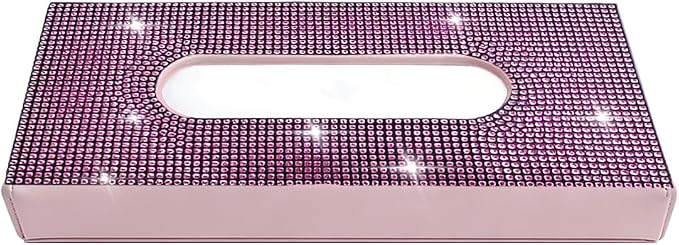 Bling Car Visor Tissue Holder, Shiny Rhinestone Leather Sun Visor Napkin Mask Case Holder Clip, Diamond AUT Paper Tissue Towel Box Dispenser, Universal Fit (Pink)