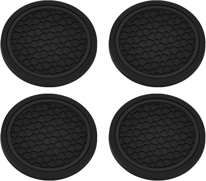 4PCS Car Cup Holder Coasters, 2.75 Inch Non-Slip Insert Water Bottle Holder Pads, Dustproof Automotive Interior Accessories Mat, Universal for Vehicles, Trucks, RVs and More (Black)