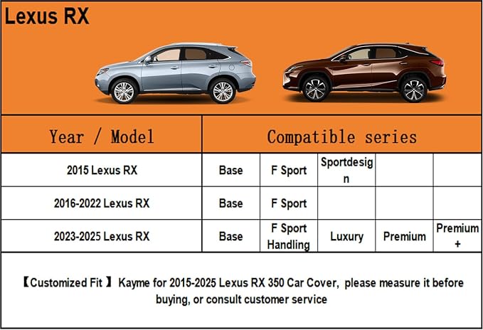 Kayme 7 Layers SUV Car Cover Custom Fit for Lexus RX350 RX 350/RX300/330/350L (2003-2025) Waterproof All Weather for Automobiles, Outdoor Full Cover Rain Sun UV Protection.