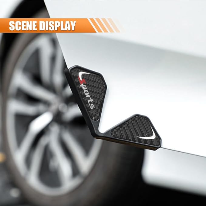 2PCS Car Door Protector Edge Guards for Door Corner, Carbon Fiber Anti-Collision Front Doors Corner Protector Self-Adhesive Sticker, Universal Vehicle Decoration Accessories (Sport Logo)