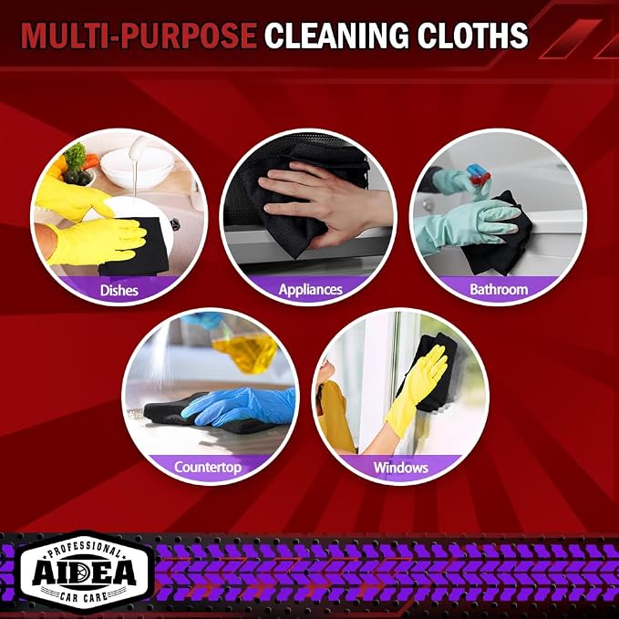 AIDEA Microfiber Cleaning Cloth-10PK, Black Microfiber Towels,12×12" | Microfiber Towels for Cars, Wash Cloths, Lint Free Cleaning Rags for SUVs, House, Kitchen, Window, Car Cleaning Wipes