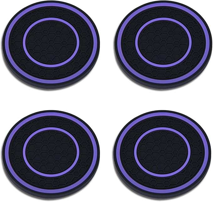 4 Pack Car Coasters for Cup Holder, 2.75 Inch Universal Auto Waterproof Coasters Silicon Insulation Cup Mats,No-Slip Anti Dust Insert Coaster for Woman Man, Suit for Vehicle Interior (Black/Purple)