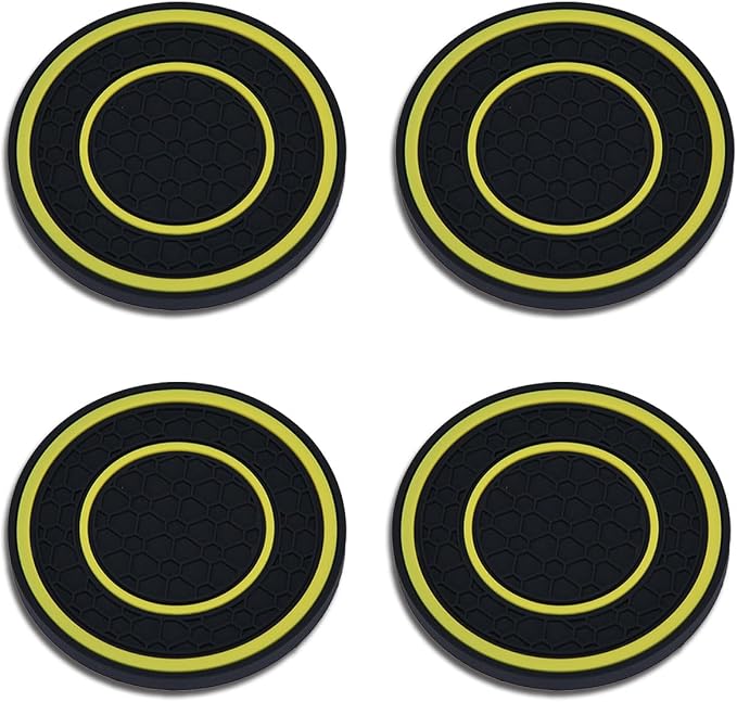 4 Pack Car Coasters for Cup Holder, 2.75 Inch Universal Auto Waterproof Coasters Silicon Insulation Cup Mats,No-Slip Anti Dust Insert Coaster for Woman Man, Suit for Vehicle Interior (Black/Yellow)