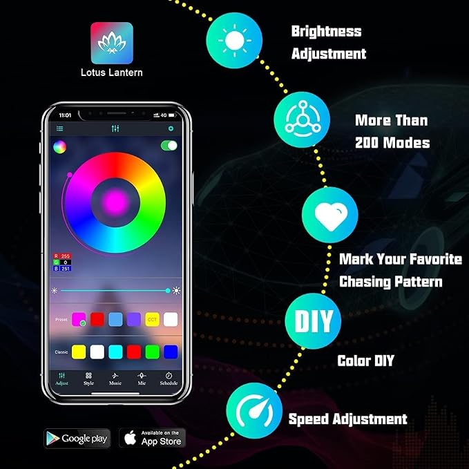 SUNPIE Rock Lights, 4 Pods RGB LED Rock Lights Underglow kit with APP/Remote Control & Music Mode, Waterproof Underglow Light kit for Car Jeep ATV UTV SUV Pickup Off Road RZR