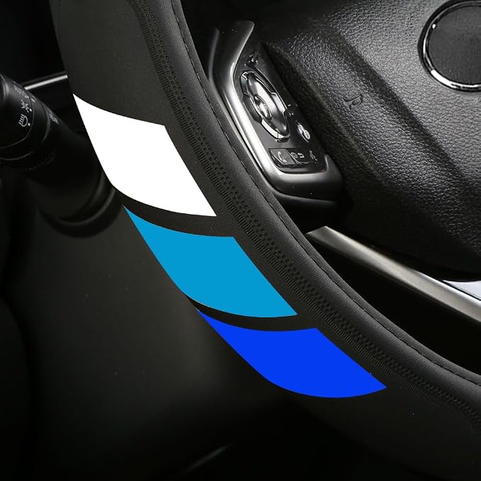 Premium Leather Steering Wheel Cover Compatible with Toyota Tacoma 4Runner Tundra Rav4 Highlander Sequoia,Non-Slip, Breathable 15-16.5inch -Leather-Blue