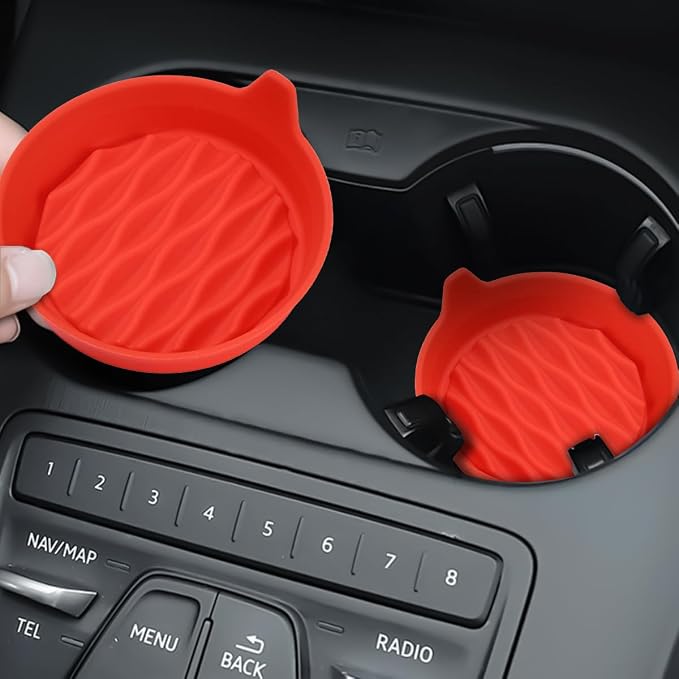 Bittwee Car Cup Holder Coaster, 4PCS Silicone Non-Slip Vehicle Cup Holder Insert Mat, Sift-Proof Spill Recessed Embedded in Bottle Protection Pad, Universal Automotive Interior Accessories (Red)