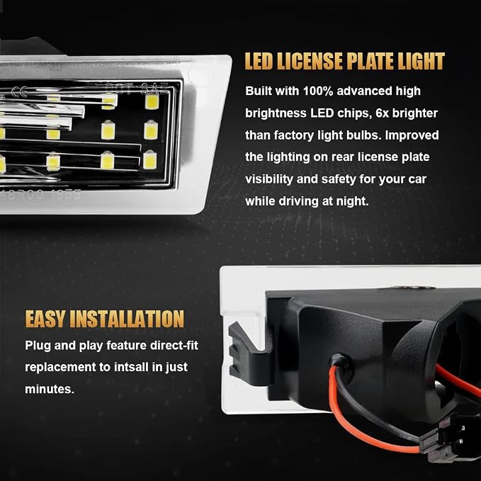 D-Lumina LED License Plate Light Tag Lamp Assembly for Jee‘p Cherokee 2014-2018, Powered by 18-SMD 6000K White Tag Lights, Pack of 2