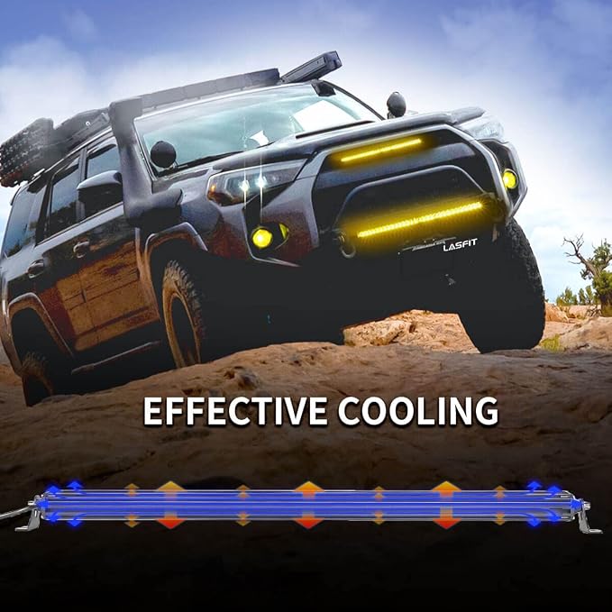 LASFIT 32 inch Amber LED Light Bar, 8650LM/2000K Slim Row Light, Spot Flood Combo LED Bar, Yellow Off Road Driving Lights for Truck, Pickup, SUV, ATV, Marine