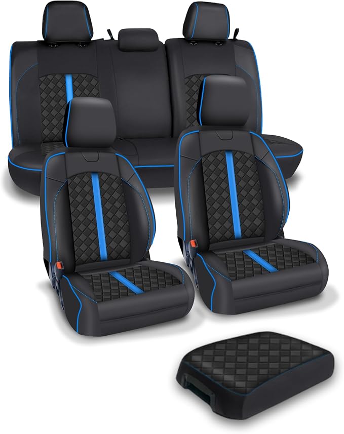 Carlimeki Leather Seat Covers Custom Fit for Tacoma Gen 3rd (2016-2023) | For Double & Crew Cab only - Fits SR, SR5, Limited, TRD Pro, TRD Sport, TRD Off-Road, Trail Special Edition - Fully Covered