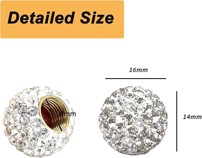 Car Wheel Tire Valve 4 Pack Handmade Crystal Rhinestone Tire Valve Stem Air Caps Cover Bling Car Accessories (White)