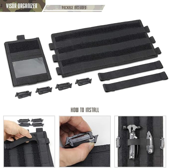 WYNEX Molle Car Visor Organizer Detachable Card Pouch, Fit Most Vehicles | M-13.5x7", Auto Sun Visor Storage Molle Panel, Elastic Webbing Slots, for Glasses & Tactical Gear